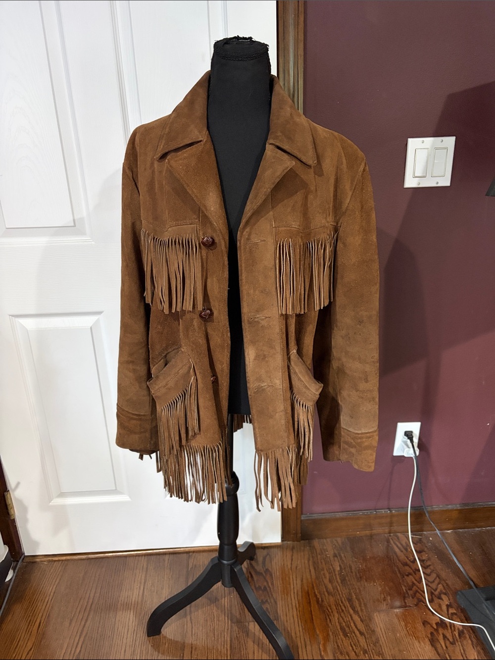 Vtg Women’s Brown Suede Fringe festival Leather Native Jacket sz L